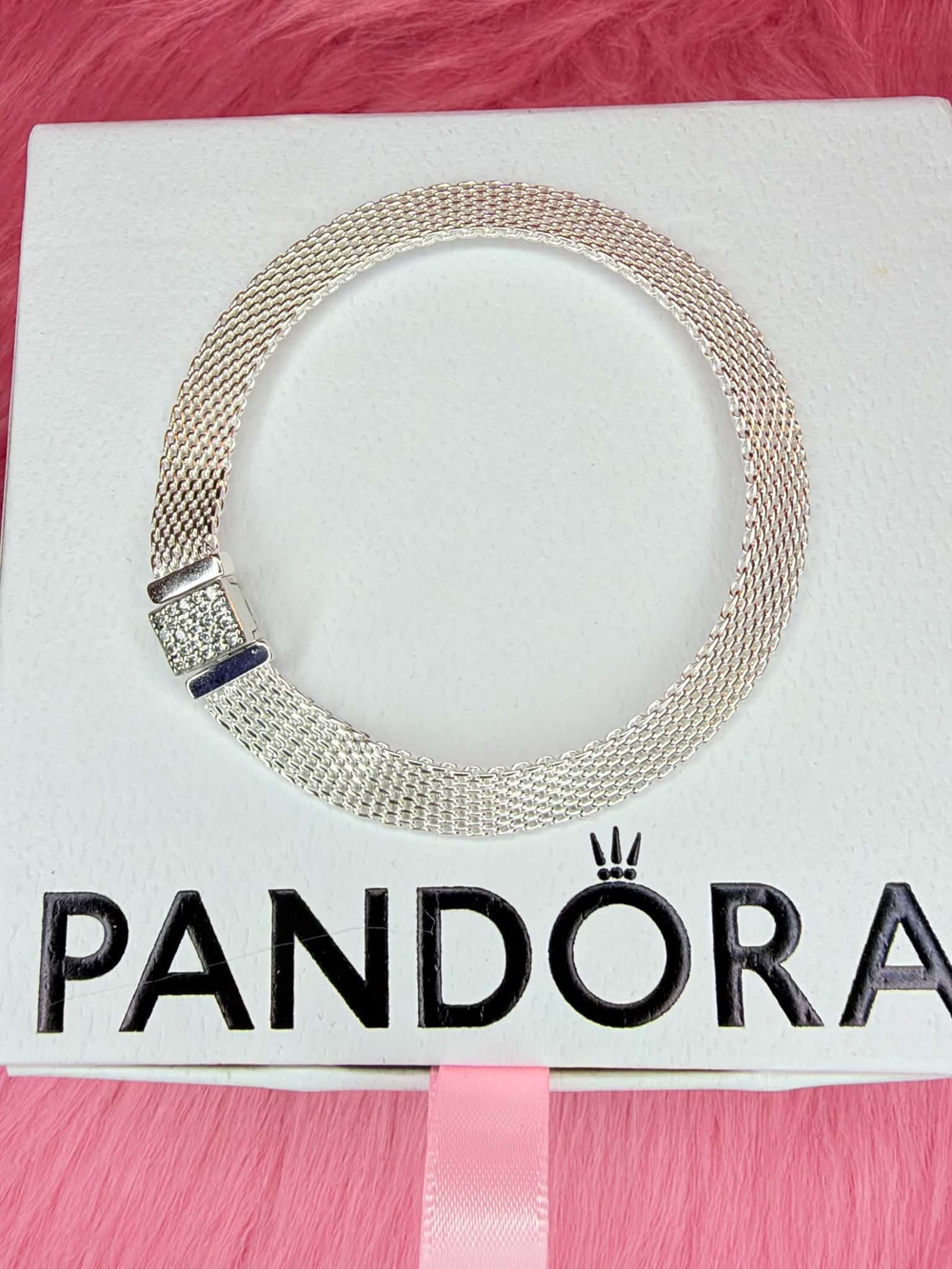 Pandora Silver Mesh Bracelet with Pave Clasp - Silver
